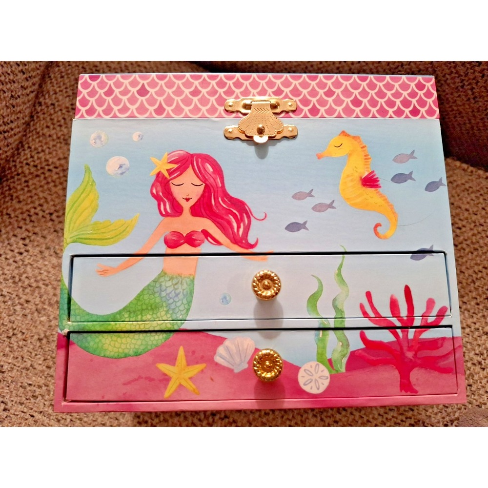 Little Girls Musical Jewelry Box 3 Drawers, Mermaid Design Gifts for Girls - Picture 3 of 14